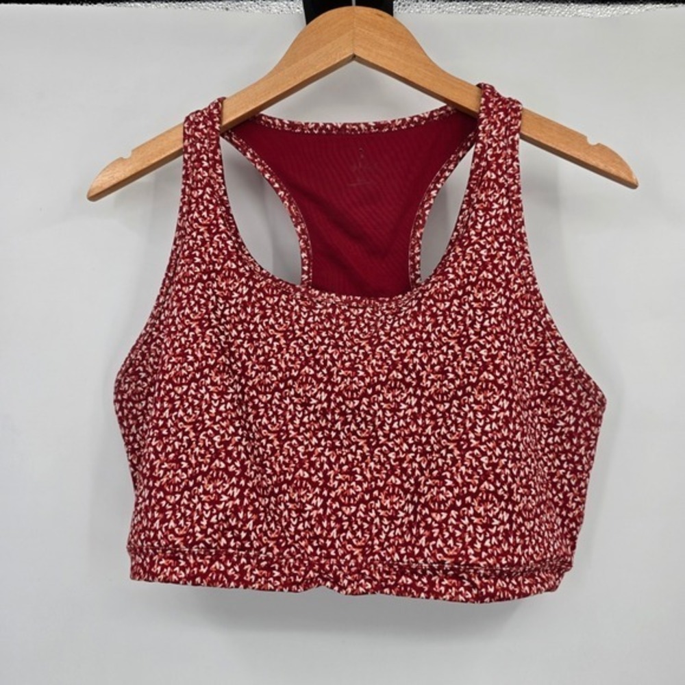 Zelos‎ Racerback Sports Bra Red Floral Print Medium Support Women Size XL